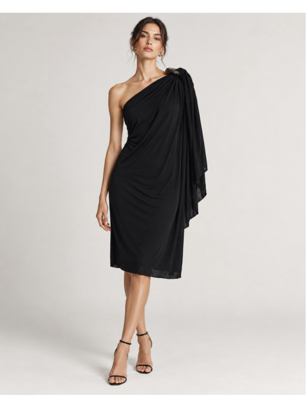 Jean Paul Gaultier Femme 1990s Draped One Shoulder Wooden Ring Dress IT 46